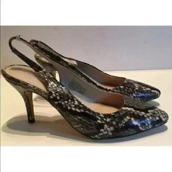 express Heels Snakeskin Print Pointy Toe Slingback - Picture 1 of 9